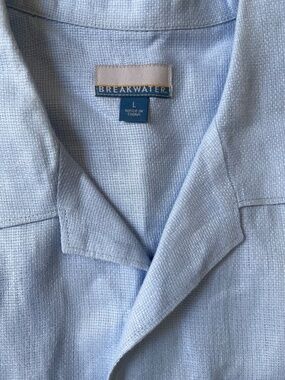 Breakwater Men Button Up Shirt L Light Blue 100% Linen Casual Shirt Resort  Ligh
